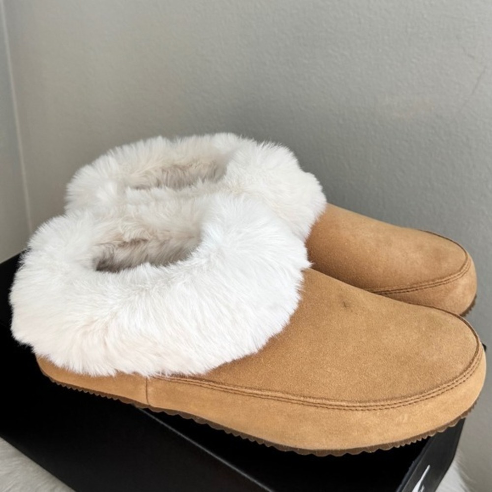 SOREL Go Coffee Run Faux Fur Lined Slipper, Warm & Cozy, Tan, Size 8, NWT
